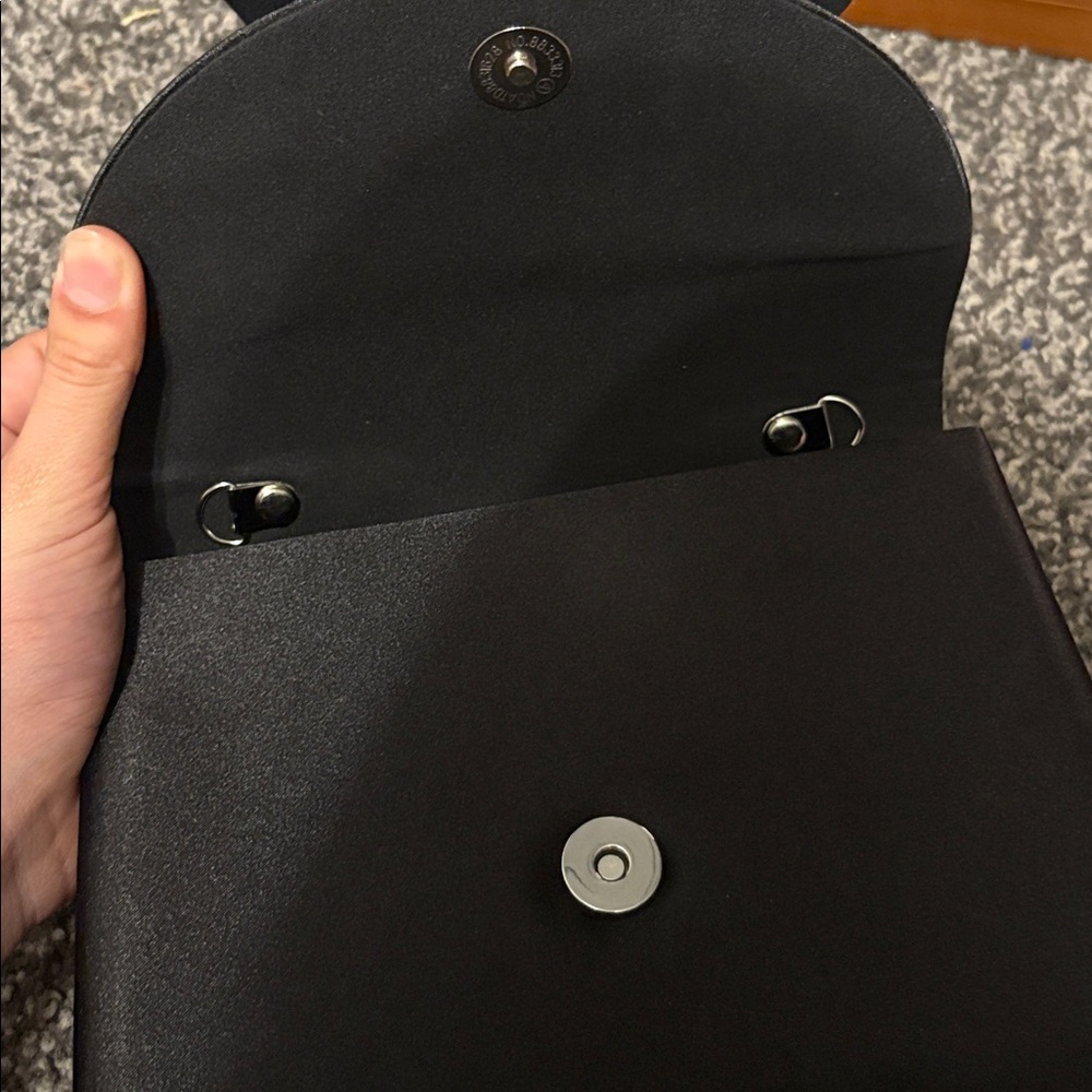 Satin Black Rhinestone Bag with Bow - Picture 3 of 6